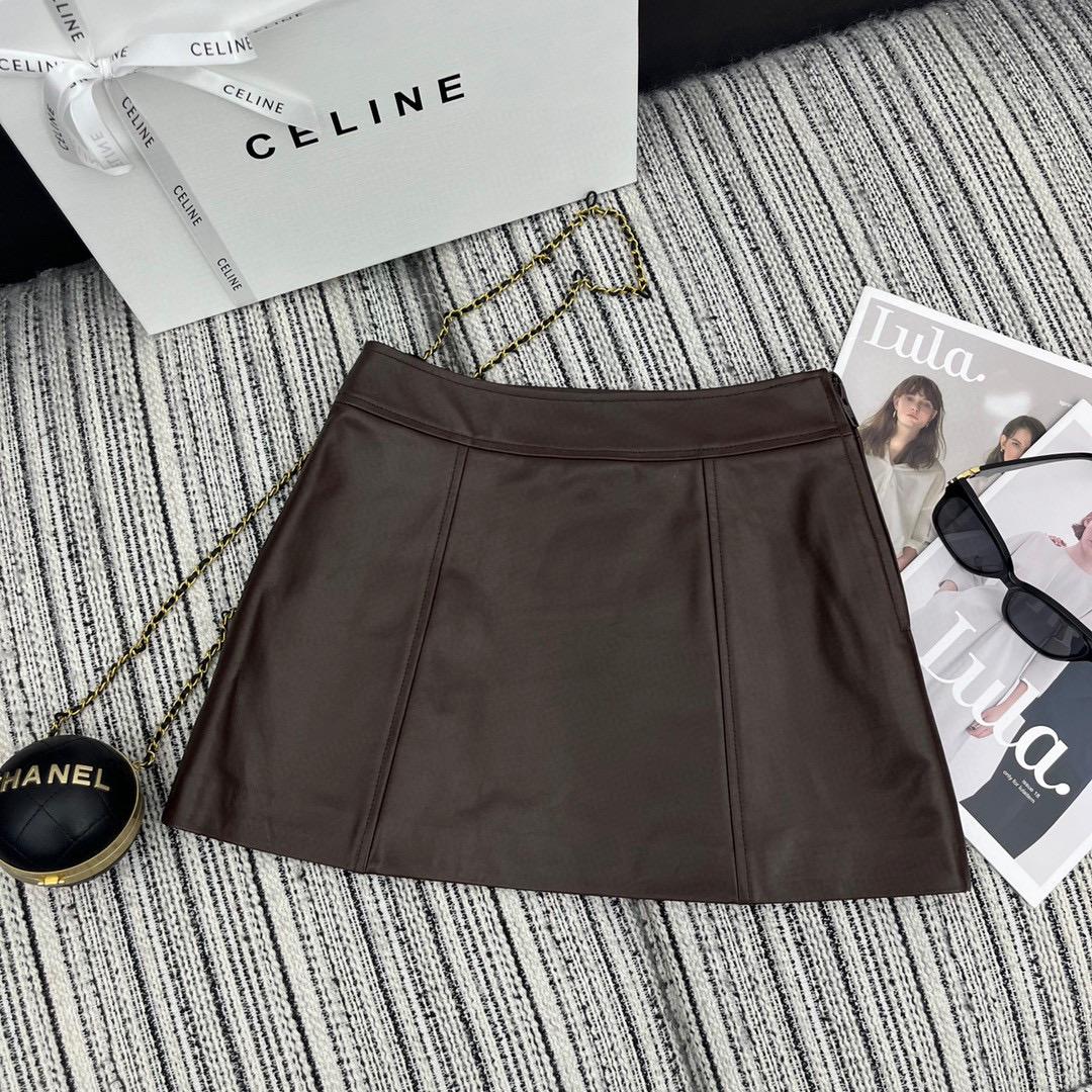 Кожаная юбка Celine