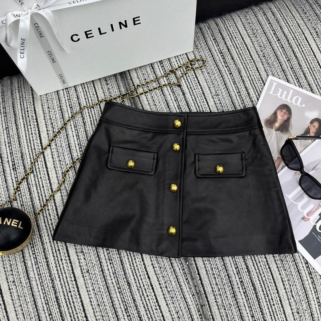Кожаная юбка Celine