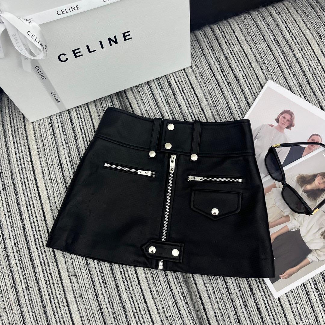 Кожаная юбка Celine